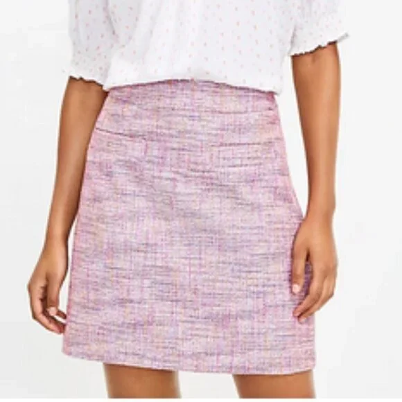 LOFT Pink Tweed A Line Petite Tailored Skirt 12P - Picture 1 of 15